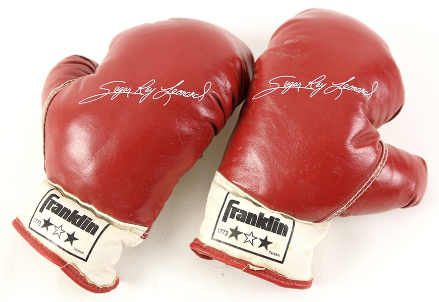 1980s Sugar Ray Leonard Facsimile Signed Franklin Youth Boxing Gloves 