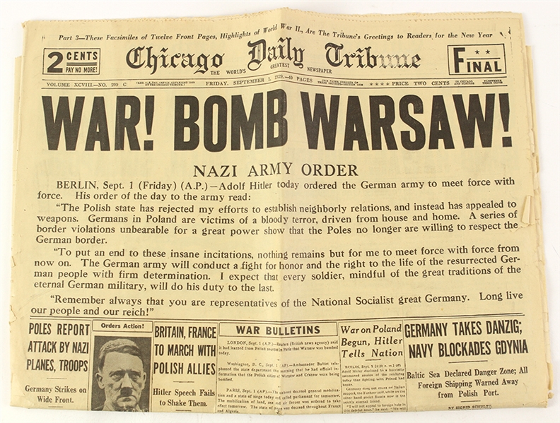 1945 Chicago Daily Tribune World War II Front Page Special Edition Newspaper