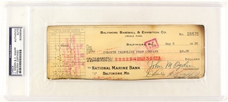 1939 Jack Ogden Charles Knapp Baltimore Orioles Signed Check (PSA/DNA Slabbed)