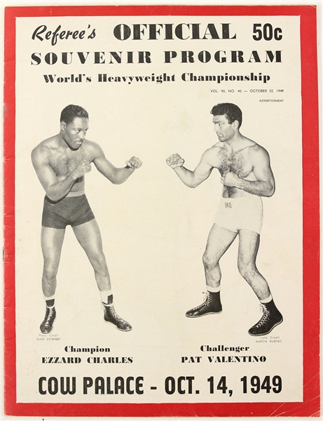 1949 Ezzard Charles Pat Valentino World Heavyweight Championship Title Bout Referees Official Program 