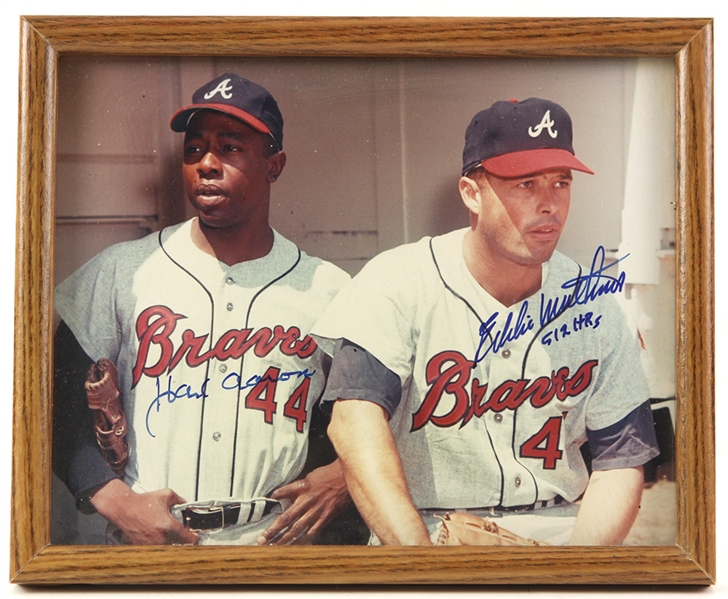 1980s Hank Aaron Eddie Mathews Signed 9" x 11" Framed Photo (JSA)