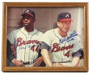1980s Hank Aaron Eddie Mathews Signed 9" x 11" Framed Photo (JSA)