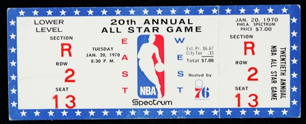 1970 NBA All Star Game Philadelphia Spectrum Full Ticket 