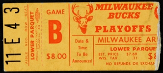1972 Milwaukee Bucks Golden State Warriors Milwaukee Arena Playoffs Ticket Stub