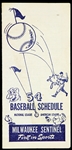 1954 Milwaukee Sentinel American/National League Baseball Pocket Schedule