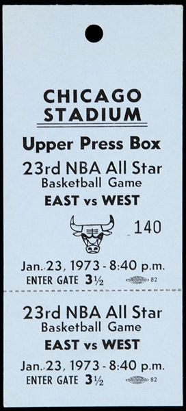 1973 NBA All Star Game Chicago Stadium Press Box Pass