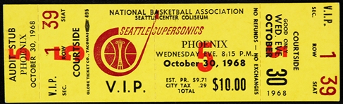 1968 Seattle Supersonics Phoenix Suns Seattle Center Coliseum Full Ticket (Seattles 2nd Season)