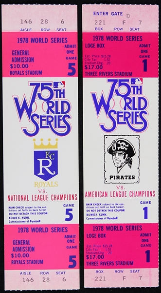 1978 Kansas City Royals Pittsburgh Pirates World Series Ghost Tickets - Lot of 2