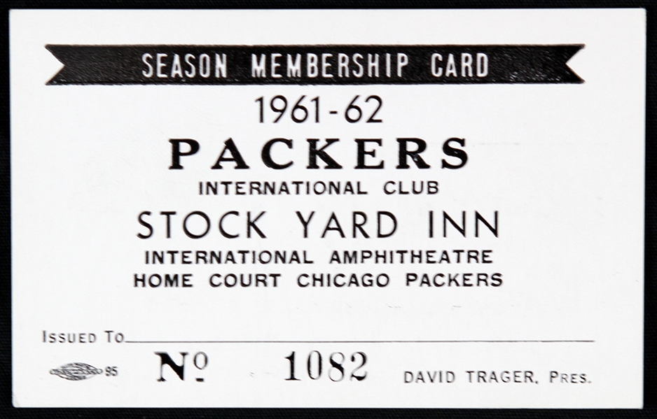 1961-62 Chicago Packers International Club Season Membership Card (Inaugural Season)