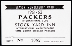 1961-62 Chicago Packers International Club Season Membership Card (Inaugural Season)