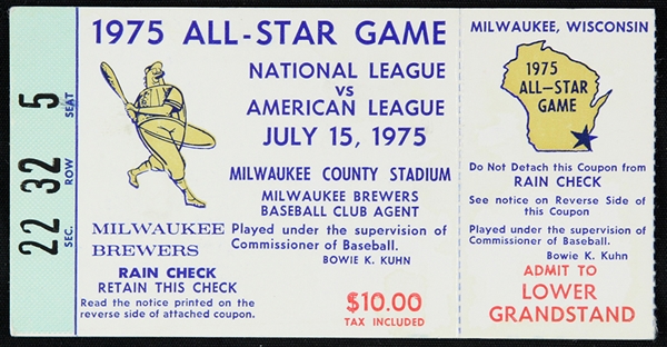 1975 MLB All Star Game Milwaukee County Stadium Ticket Stub