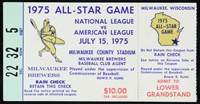 1975 MLB All Star Game Milwaukee County Stadium Ticket Stub