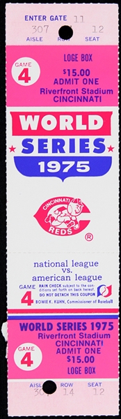 1975 Cincinnati Reds Boston Red Sox Riverfront Stadium World Series Game 4 Full Ticket