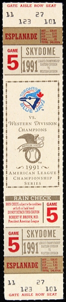 1991 Toronto Blue Jays Minnesota Twins Skydome ALCS Game 5 Full Ticket