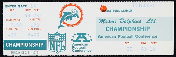 1972 Miami Dolphins Orange Bowl AFC Championship Game Ghost Ticket