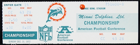 1972 Miami Dolphins Orange Bowl AFC Championship Game Ghost Ticket
