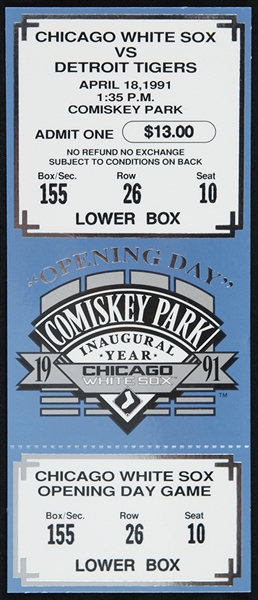 1991 Chicago White Sox Detroit Tigers Comiskey Park Inaugural Season Opening Day Full Ticket