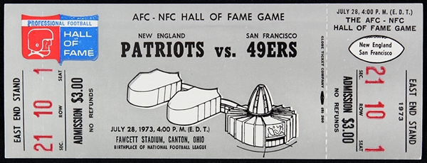 1973 New England Patriots San Francisco 49ers Hall of Fame Game Full Ticket 