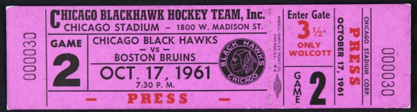 1961 Chicago Blackhawks Boston Bruins Chicago Stadium Full Ticket 