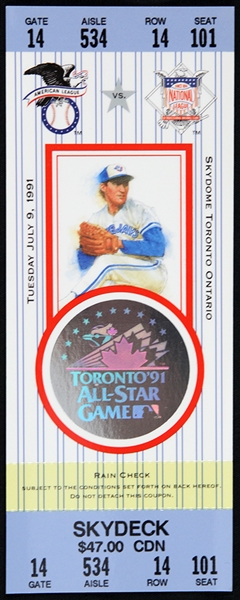 1991 MLB All Star Game Skydome Full Ticket