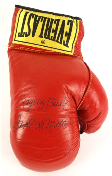 1980s Jake LaMotta World Heavyweight Champion Signed Everlast Boxing Glove (JSA)