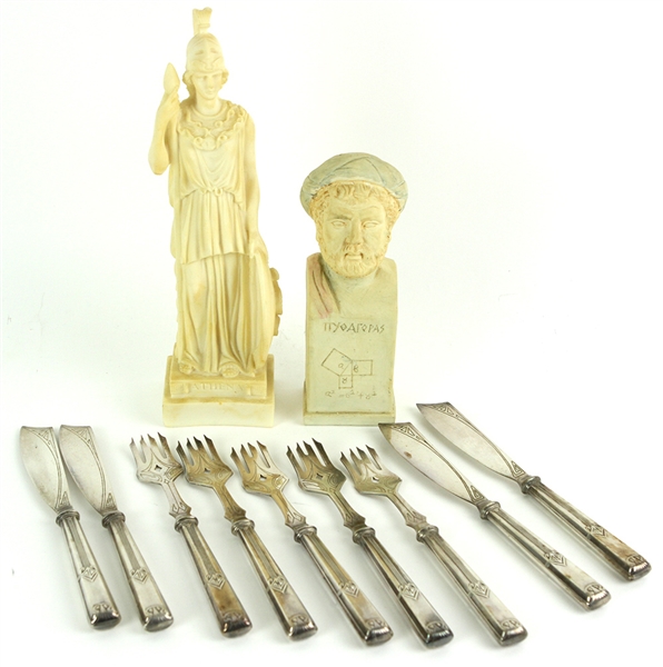1950s-2000s Silverware & Greek Statue Collection - Lot of 11