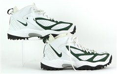 2004 (September 26) Brett Favre Green Bay Packers Signed Game Worn Nike Turf Shoes (MEARS LOA/JSA/Favre Letter) 350th Career TD Pass