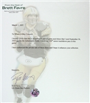 2004 (September 26) Brett Favre Green Bay Packers Signed Game Worn Nike Turf Shoes (MEARS LOA/JSA/Favre Letter) 350th Career TD Pass