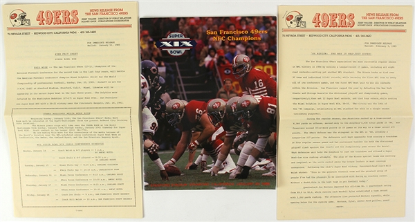 1984-85 San Francisco 49ers Super Bowl XIX NFC Champions Club Directory & Press Releases - Lot of 4