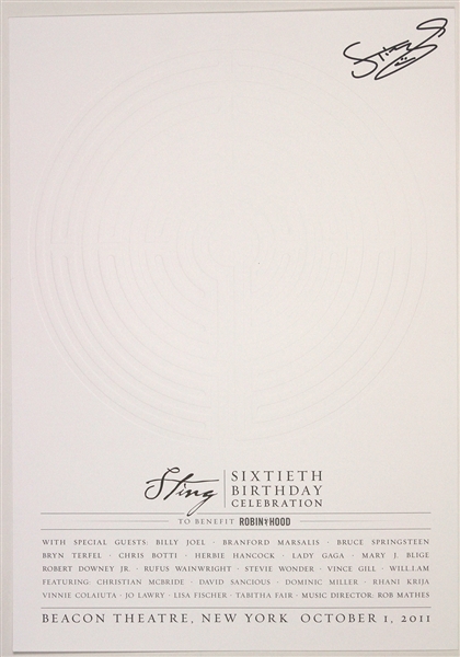 2011 Sting 14" x 20" 60th Birthday Charity Concert Poster 