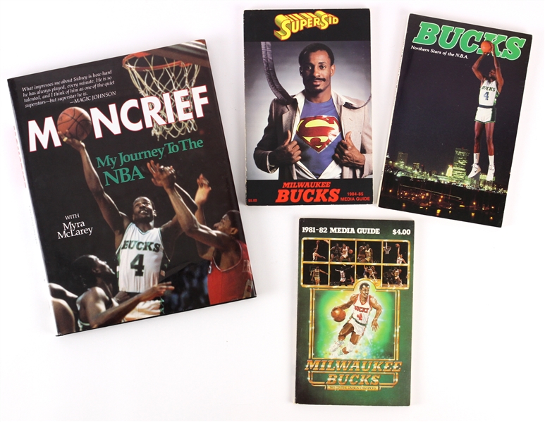 1981-90 Milwaukee Bucks Publication Collection - Lot of 4 w/ Media Guides & Sidney Moncrief Biography