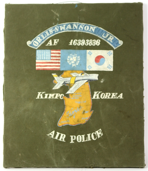 1950-53 circa Orlin Swanson Jr. Kimpo Korea Air Police 18" x 21" Painting