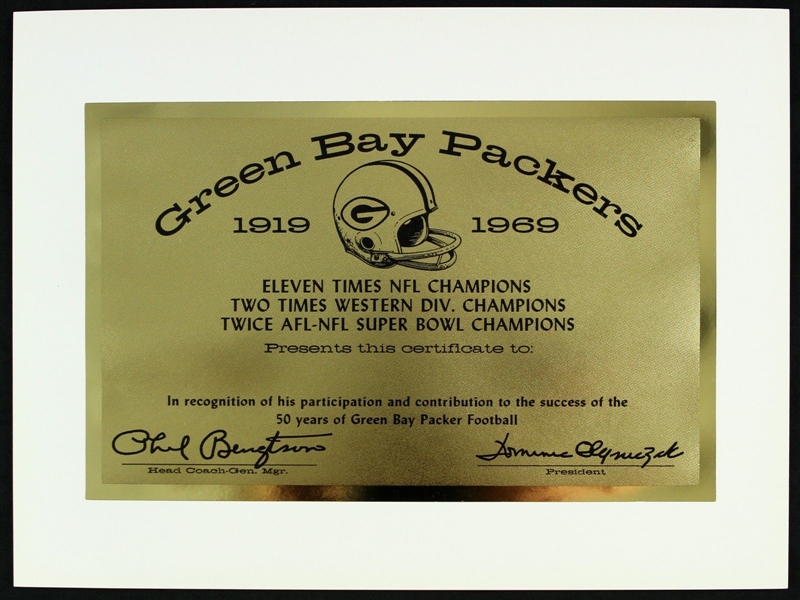 1969 Green Bay Packers Certificate of Recognition