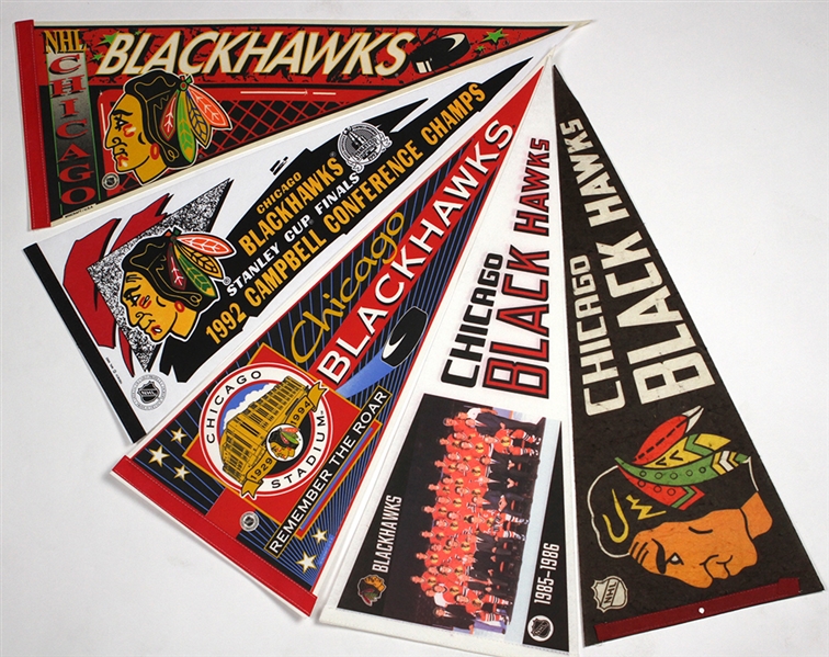 1990s Chicago Black Hawks 29” Pennant Collection (5)