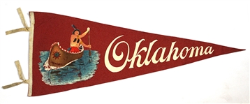 1910-1920s Oklahoma Indian in Canoe 33” Multi Color Pennnat
