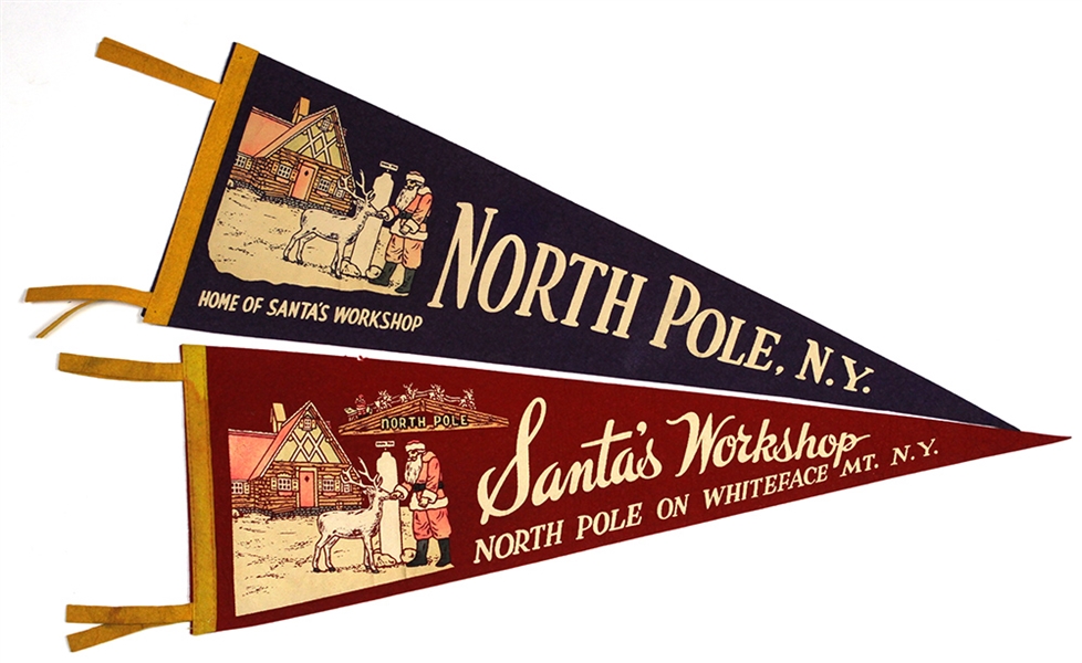 1940-50s Santa Claus Christmas North Pole 25” Pennant (2)