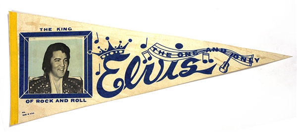 1972 Elvis Presley “The King Of Rock And Roll” Onsite Tour Photo 29” Pennant (Featuring The Black Butterfly Costume)