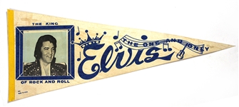 1972 Elvis Presley “The King Of Rock And Roll” Onsite Tour Photo 29” Pennant (Featuring The Black Butterfly Costume)