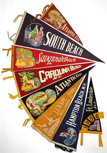 1930-1950s Bathing Beauty Swimsuit State Tourism Attractions Pennant Collection (14)