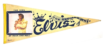 1973 Elvis Presley The King Of Rock and Roll 29” Concert Tour Photo Pennant “Featuring The American Eagle Jumpsuit” 