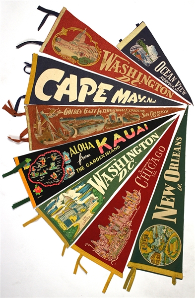 1940-50s Tourism Statue of Liberty Washington DC & More Pennant Collection (15)