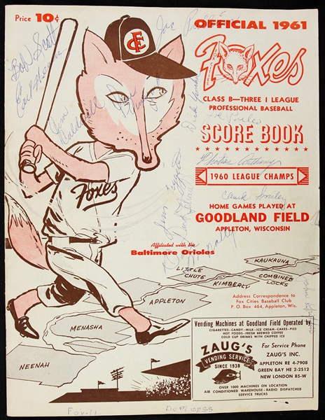 1961 Fox Cities Foxes Des Moines Demons Multi Signed Program w/ 26 Signatures Including Earl Weaver, Dave McNally & More (JSA)