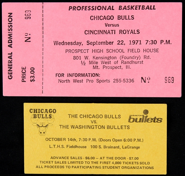 1970s Chicago Bulls Kansas City Royals Washington Bullets Exhibition Tickets - Lot of 2