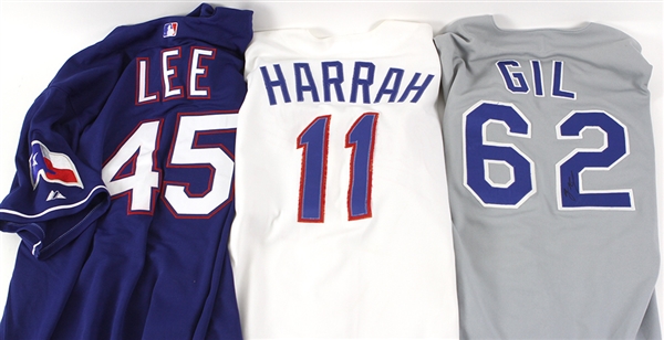 1991-2006 Toby Harrah Benji Gil Carlos Lee Texas Rangers Game Worn Jersey Collection - Lot of 3 (MEARS LOA/JSA)