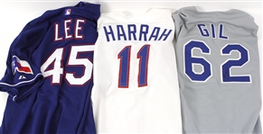 1991-2006 Toby Harrah Benji Gil Carlos Lee Texas Rangers Game Worn Jersey Collection - Lot of 3 (MEARS LOA/JSA)