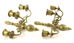 1900-1920s circa Matched Ornate Brass 3-Candle Sconce Set (2)