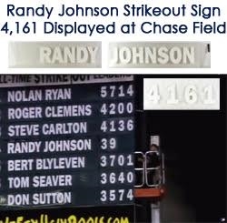 2004 Randy Johnson Arizona Diamondbacks 4,161 Career Strikeouts Chase Field Stadium Sign (MEARS LOA)