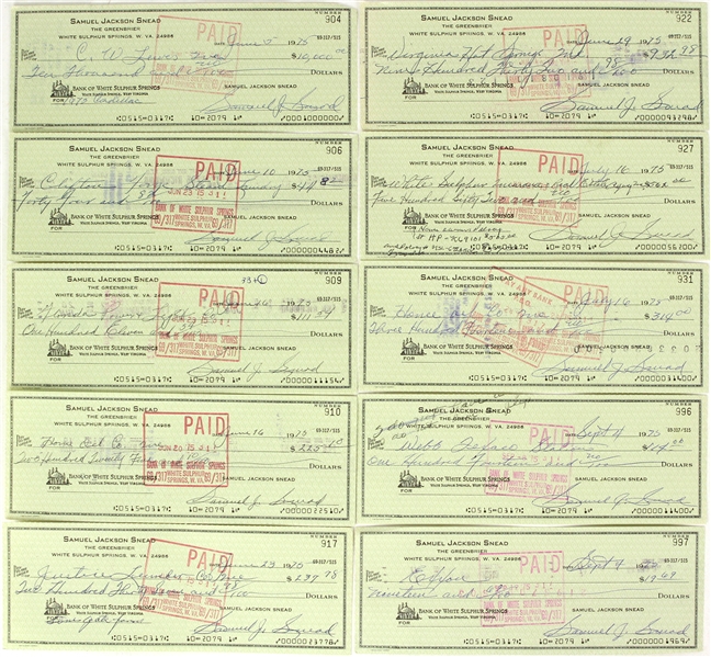 1975-78 Sam Snead Seven Time Major Champion Golfer Signed Personal Check Collection - Lot of 10 (JSA)
