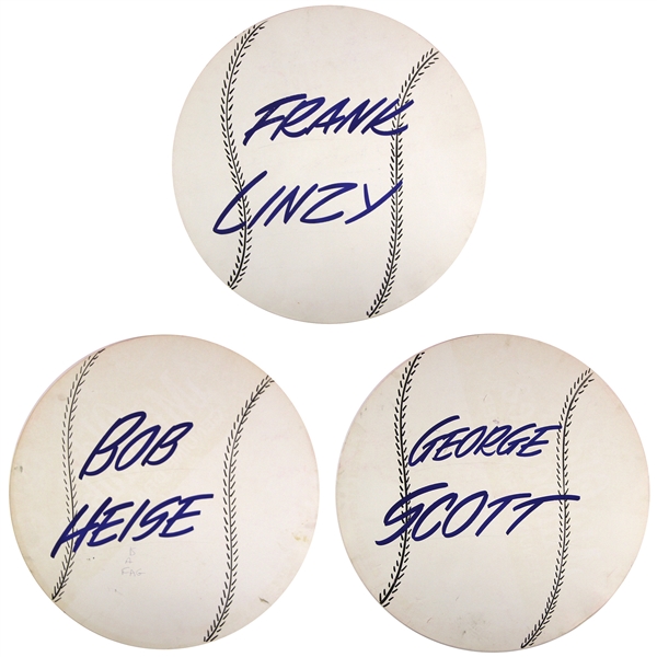 1972-73 George Scott Bob Heise Frank Linzy Milwaukee Brewers County Stadium 30" Old Milwaukee Backed Display Discs - Lot of 3