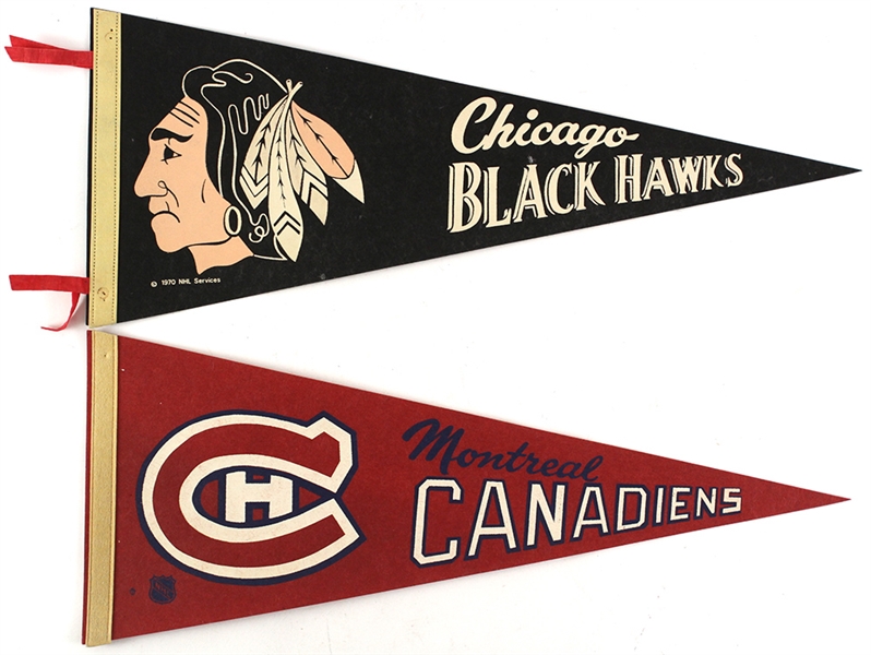 1970s Chicago Blackhawks Montreal Canadiens Full Size 30" Pennants - Lot of 2